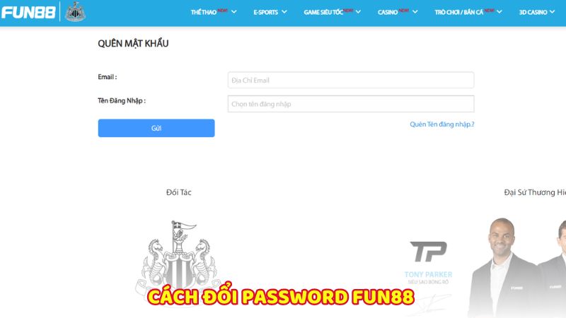 Cách đổi password Fun88 